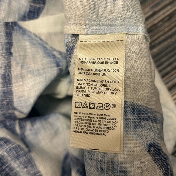 Chico’s 100% Linen Tunic Blue Leaf Print in size 16 - Picture 8 of 8